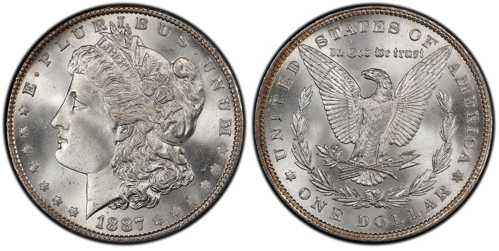 1887 Morgan Silver Dollar obverse and reverse showing Lady Liberty and eagle design