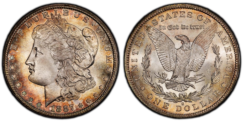 1887-S Morgan Silver Dollar from San Francisco Mint showing S mint mark in gem uncirculated condition